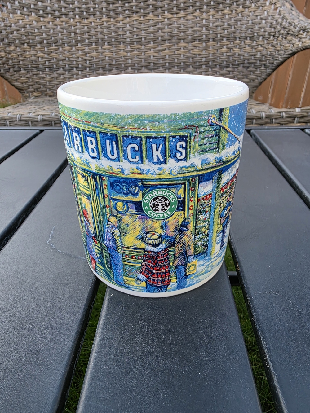 Starbucks Barista 2000 Holiday Storefront Street Scene Mug Christmas Vintage